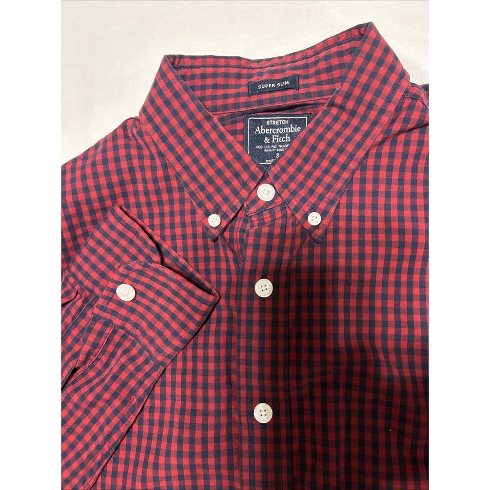 Abercrombie & Fitch Men’s Super Slim Stretch Gingham Button Down Shirt Red Sm